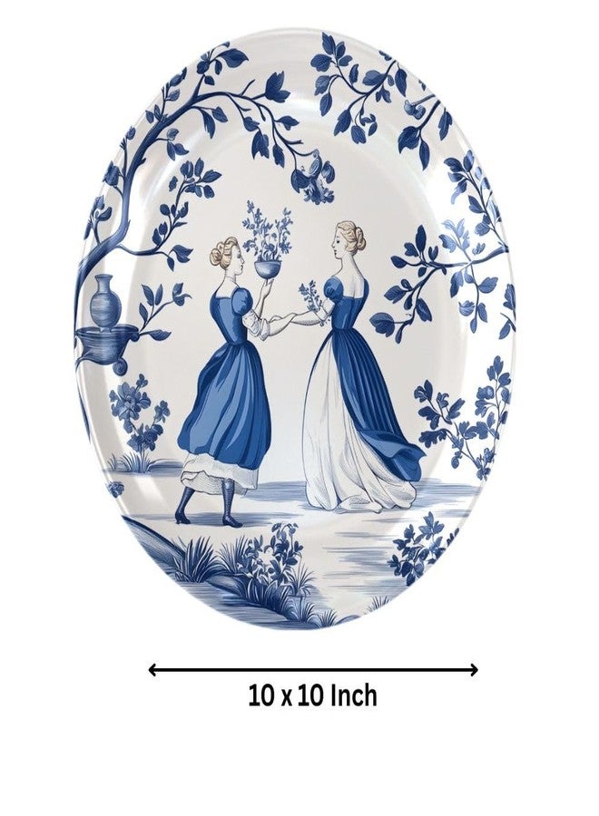 WOODHANG Blue and White Pastoral Ladies Ceramic Decorative Wall Plate|Vintage Style Scenic Home Décor Item|Perfect Wall Decorative Items for Living Room, Bedroom|10 Inch Decorative Wall Plates - Image 3